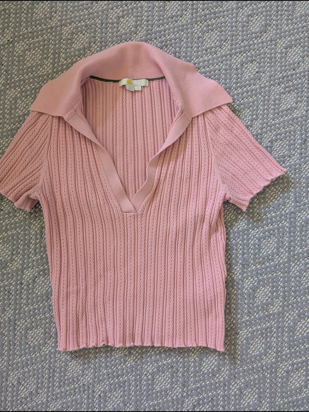 Boden Pink Ribbed Polo Crop Top